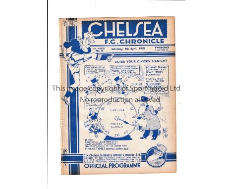 CHELSEA Programme for the home League match v Leicester City 9/4/1938. Generally good