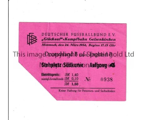 DUNCAN EDWARDS Ticket for England "B" away v West Germany "B" 24/3/1954 including Edwards, slightly creased. Generally good