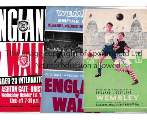 INTERNATIONAL FOOTBALL PROGRAMMES Twelve programmes. England homes v Scotland 1947 and Wales 1964 creased, Wales U-23 1969 at