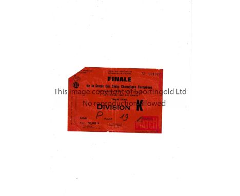1975 EUROPEAN CUP FINAL Ticket for Leeds United v Bayern Munich in Paris, slightly creased. Generally good
