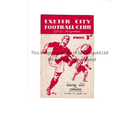 EXETER CITY V CHELSEA 1951 FA CUP Programme for the tie at Exeter 27/1/1951. Good