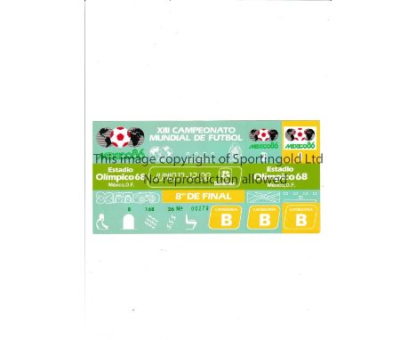 1986 WORLD CUP Unused ticket for Italy v France, Round of 16 match 17/6/1986 at the Olympic 68 Stadium. Staple holes on the l