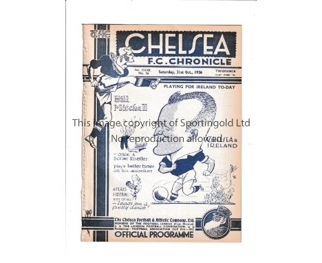 CHELSEA Programme for the home League match v Derby County 31/10/1936, ex-binder. Generally good
