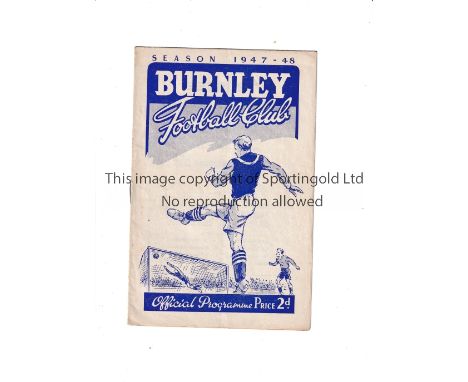 ARSENAL Programme for the away League match v Burnley 27/9/1947 in their Championship season. Good