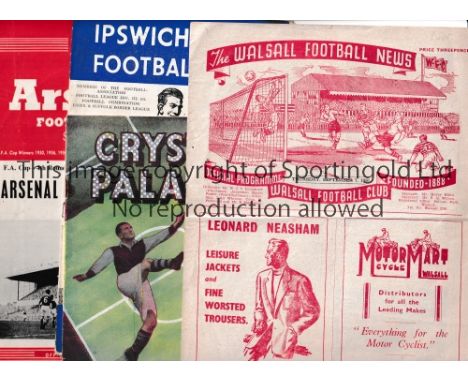 NORWICH CITY Seven away programmes 1950/1 v Walsall, horizontal fold and small paper loss from the top of the back cover, Cry