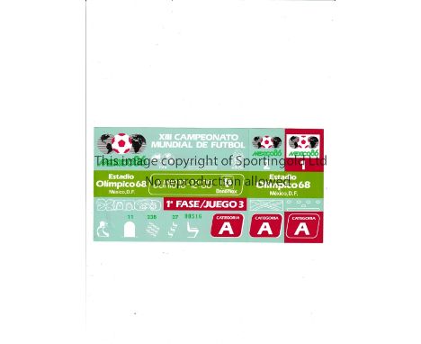 1986 WORLD CUP Unused ticket for Argentina v Bulgaria 10/6/1986 at the Olympic 68 Stadium. Staple holes on the left. Generall