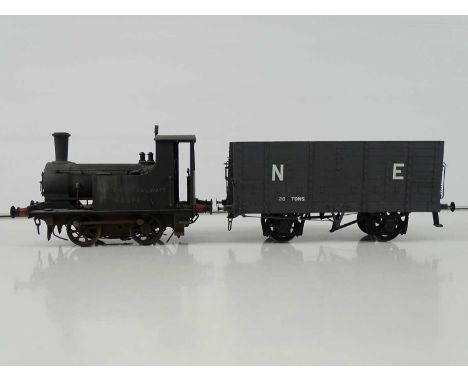 AN O gauge finescale Class Y8 steam locomotive in BR black livery together with a kitbuilt NE hopper wagon - VG (unboxed) (2)