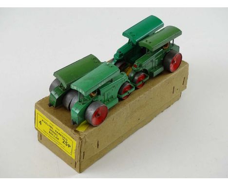 A DINKY 25P Aveling-Barford Diesel Roller trade box complete with 4 examples of the model in green - F/G with G trade box (no