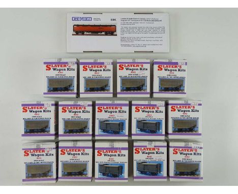 A group of unbuilt OO scale wagon kits by SLATERS together with a COMET MODELS Thompson Full Brake coach, all in original pac