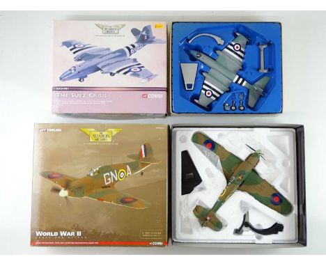 A pair of CORGI Aviation Archive models comprising a 1:32 scale Hawker Hurricane and a 1:72 scale Canberra - VG in G/VG boxes