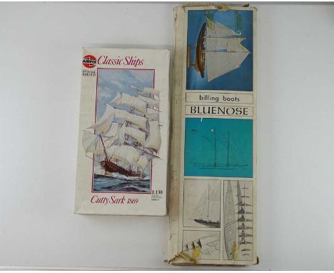 A pair of 1:130 scale unbuilt ship kits comprising an AIRFIX 09253 special edition Cutty Sark and a BILLING BOATS NR 452 Blue