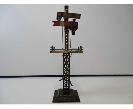 An early twentieth century German produced O gauge tinplate bi-directional signal - weighted to the base and unusually comple