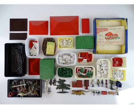 A large quantity of BAYKO bricks and components together with some vintage farm animals and other figures - F/G (unboxed) (Q)