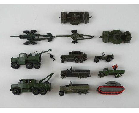 A group of playworn DINKY Military Vehicles to include an early 22f Army Tank (replacement tracks) - F/G (unboxed) (12)