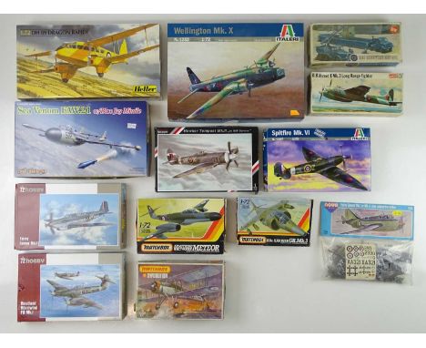 A group of 1:72 scale unbuilt military aircraft kits by HELLER, ITALERI, MATCHBOX and others, unchecked but appear complete, 