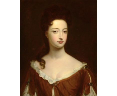 FOLLOWER OF SIR GODFREY KNELLER PORTRAIT OF A LADY  bust length in a light brown dress with pearls; Portrait of a Lady, bust 