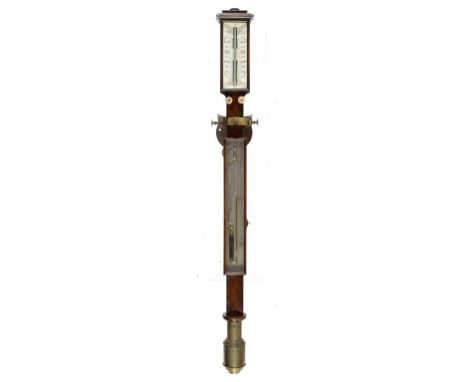 AN ENGLISH ROSEWOOD MARINE BAROMETER WITH SYMPIESOMETER, C1850-65 the ivory register plates with twin vernier adjustment for 