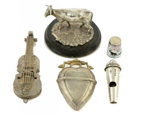 A VICTORIAN SILVER MILITARY OFFICER'S WHISTLE 5cm l excluding ring, maker PF, London 1862, a silver finial in the form of a c