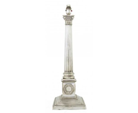 AN EPNS CORINTHIAN COLUMN LAMP, C1900 adapted for electricity, 56cm h excluding later fitment ++In fine condition with slight
