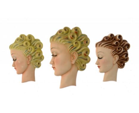 THREE W GOEBEL EARTHENWARE WALL MASKS DESIGNED BY AGNES RICHARDSON, C1930 22-29cm h, impressed marks, printed Specially desig