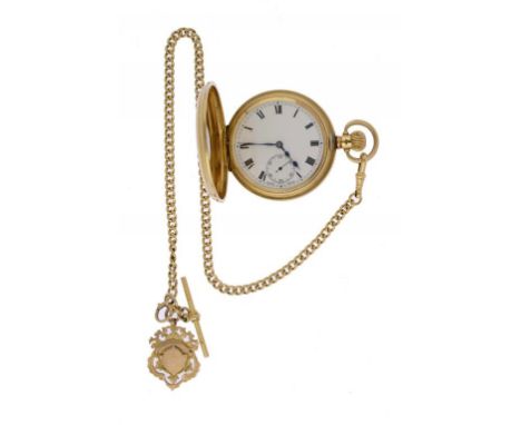 A ZENITH 18CT GOLD HALF HUNTING CASED KEYLESS LEVER WATCH, NO 2614724, casemaker Dennison Watch Case Co Ltd, Birmingham 1925,