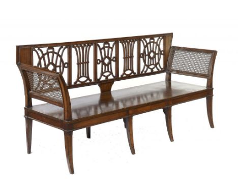 A NORTHERN EUROPEAN MAHOGANY SETTEE, LATE 19TH C  with five splat back and caned arms, 86cm h; 181 x 60cm ++One end of the ba