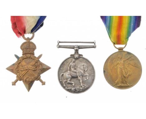WORLD WAR ONE GROUP OF THREE  1914-15 Star, British War Medal and Victory Medal, 12049 PTE R S BOOTH CHES R