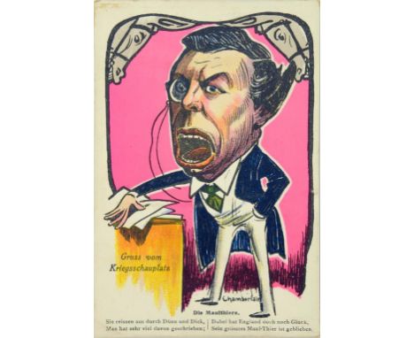 THREE ALBUMS OF POSTCARDS, C1900-14 including undivided back and chromo Boer war, Chamberlain caricature and anti Britain, Ra