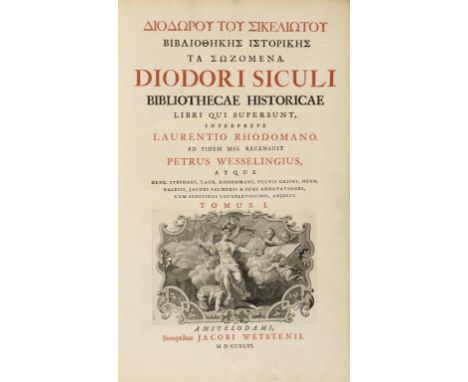 BINDINGS.  DIODORUS SICULUS  BIBLIOTHECAE HISTORICAE LIBRI QUI SUPERSUNT INTERPRETE LAURENTIO RHODOMANO... TOMUS I (only) fol