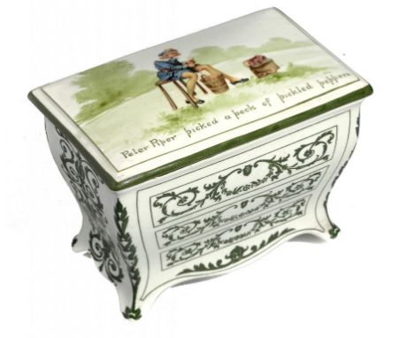 A ROYAL DOULTON COMMODE SHAPED BISCUIT BOX AND COVER, MADE FOR HUNTLEY & PALMERS, C1905  17.5cm w, printed mark, Rd.no and ca