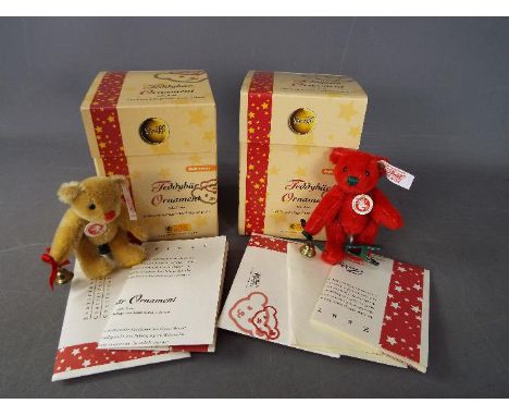 Steiff - Two boxed, limited edition Steiff Christmas Clips comprising # 037474 'Red Bear with Bell' and # 037399 'Yellow Bear