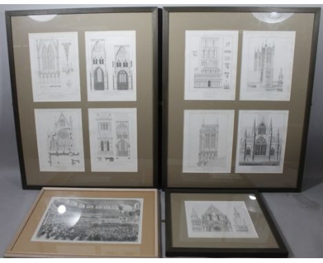 Various framed Lincoln Cathedral and other book plates, details of architectural, etc, each mounted and framed, 66cm x 56cm, 