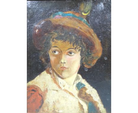 English School. After Gainsborough, portrait, oil on canvas, unsigned, 37cm x30cm.