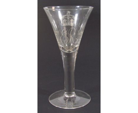 A limited edition Royal Commemorative ale glass, for the 1953 coronation marked to the base, Whitefriars No481, 20cm high. 