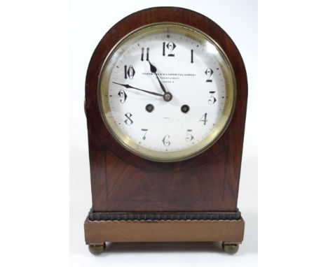 A 19thC mahogany cased dome topped bracket clock, the 17cm dia. dial with Arabic numerals marked Goldsmiths & Silversmiths Co