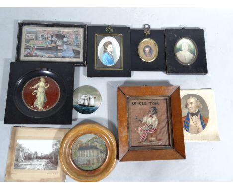19thC English school. Portrait miniature of an officer, head and shoulders facing right, probably gouache, 4cm x 3cm, a quant