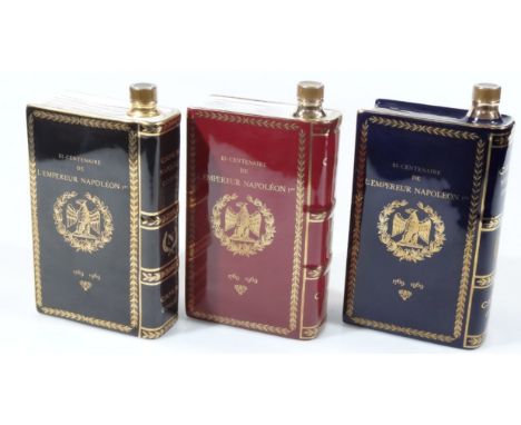 A Limoges France Camus Napoleon cognac book shape decanter, transfer printed with screw top and gilt highlights, printed mark