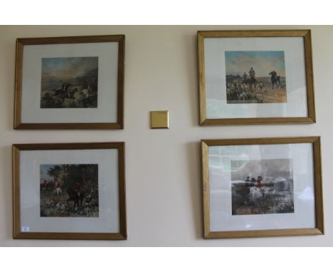 After W B Baird. Four coloured hunting prints, plate size 26cm x 31cm, glazed and gilt framed. To be viewed on site at Aquavi