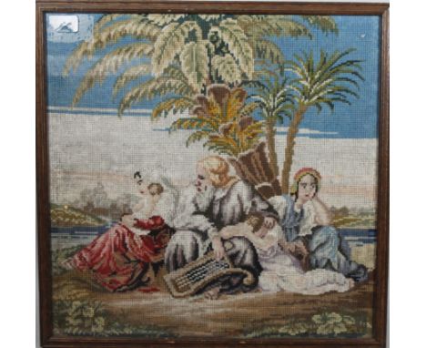 A Victorian woolwork tapestry, with a religious scene, mounted and framed, 46cm x 46cm.