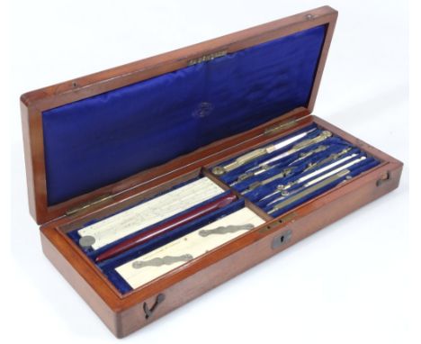 A mid-19thC Newton mahogany cased scientific instrument set, with ivory folding rule, marked 3, Fleet Street London, (when cl