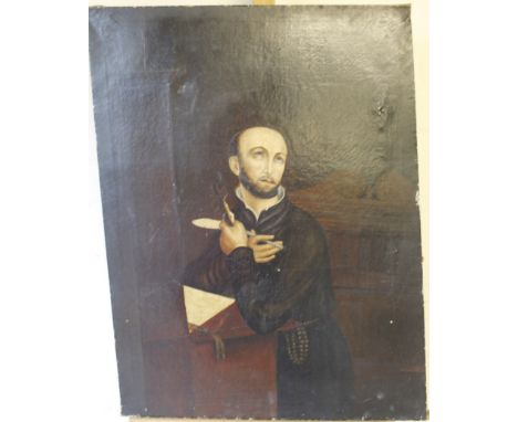 An Ignatius of Loyola Spanish portrait, quarter profile, oil on canvas, titled, verso with separate label reading: by G. Coul