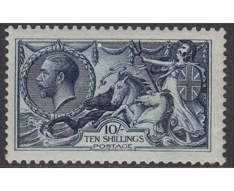 1913 Waterlow Seahorses 10s indigo-blue (SG402) centred to left, traces of toning and light gum creasing, large part o.g., ca