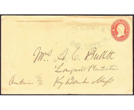 Steamboat Mail: 1860-61 3c red on buff postal stationery envelope (with contents, letter dated January 20, 1861) used to Long