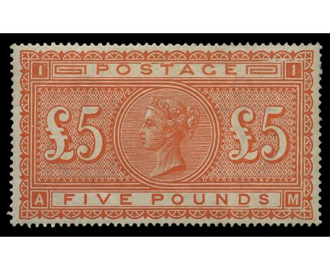 1867-83 Watermark Anchor, £5 orange on white paper (SG 137), light vertical crease and a few gum creases elsewhere, fresh and