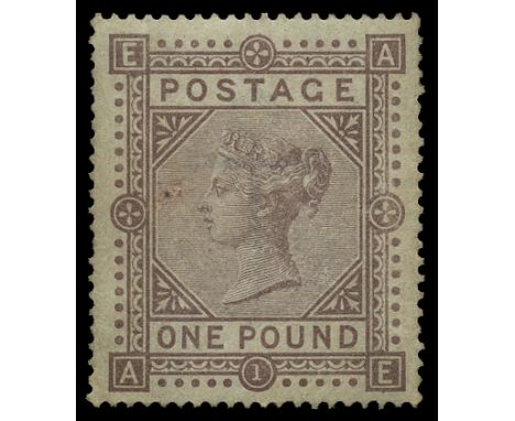 1867-83 Watermark Anchor, £1 brown-lilac on blued paper (SG 132), surface abrasion and stain to left of portrait and a couple