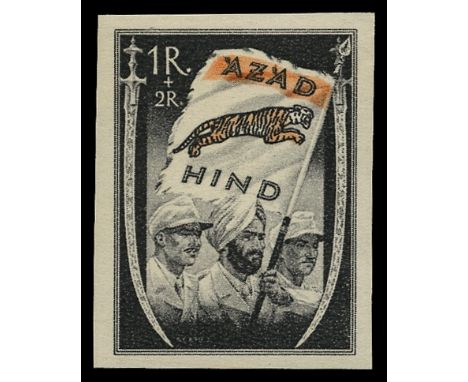 Indian National Army: 1943 "Azad Hind" 1r+2r black and orange (Murray Payne A11), prepared for use by the Indian nationalists