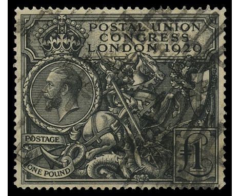 1929 Ninth Postal Union Congress £1 black (SG 438), sound commercially used by several comparatively light London circular pa