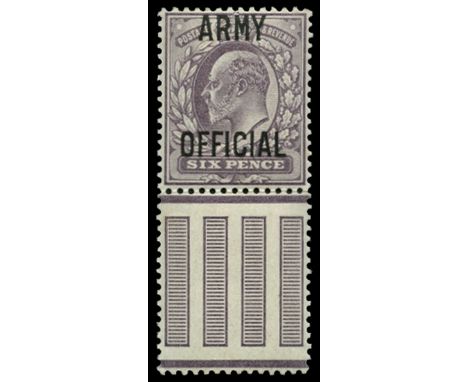 Officials: Army 1902-03 6d pale dull purple, overprint type O6 (SG O52), with interpane margin at foot, one fractionally shor