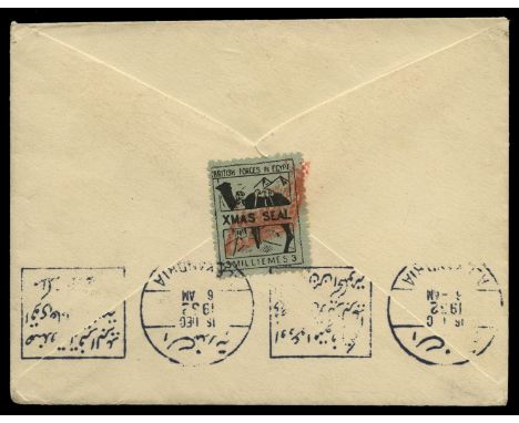 1932 (15 Dec) cover to England franked on reverse by 1932 Christmas 3m black/azure (SG A3), tied by fine 'retta' cancel in or
