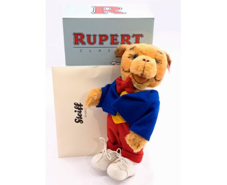 Steiff Rupert the Bear Algy Classic, white tag 653582, LE 1500 exclusive to the UK and Ireland, light brown alpaca Pug Dog, c